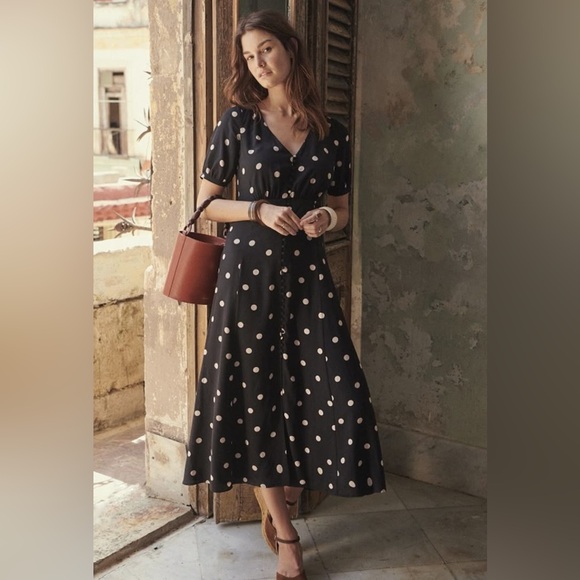 Sézane Robe Sollie Black Polka Dot Ecru FR 34 / US 2 - Picture 2 of 16